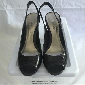 Brown leather Nine West slingbacks size 5.5
